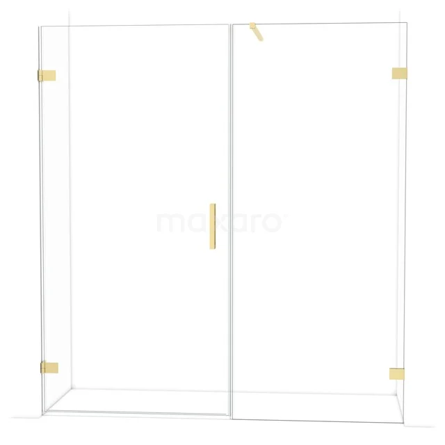 Glazen douchewand met gouden accenten, rechthoekig design, ideaal voor een moderne badkamerstijl.