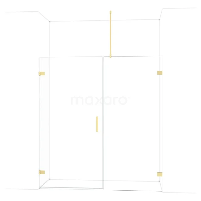 Glasdouchedeur mit goldfarbenen Scharnieren, elegantes Design für einen modernen Badezimmerstil.