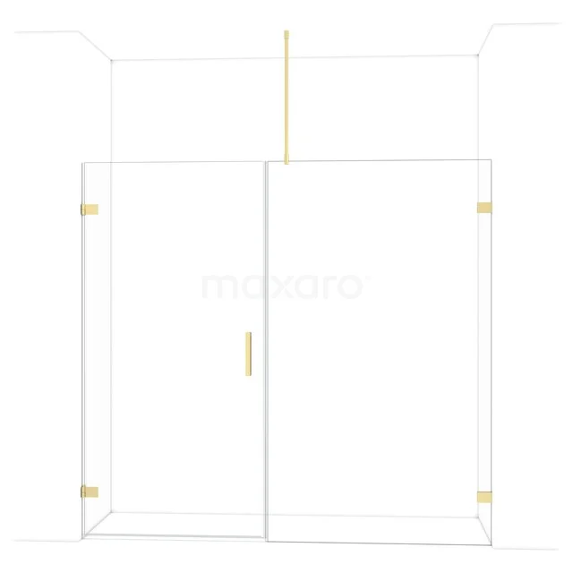 Goldfarbene Duschwand mit doppelten Glastüren und minimalistischem Design, ideal für ein modernes Badezimmer.