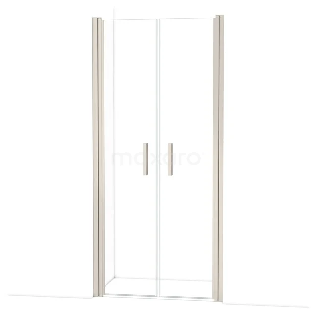 Glazen douchedeur met tweedelig ontwerp, aluminium profielen en handige handgrepen, ideaal voor iedere moderne badkamer.