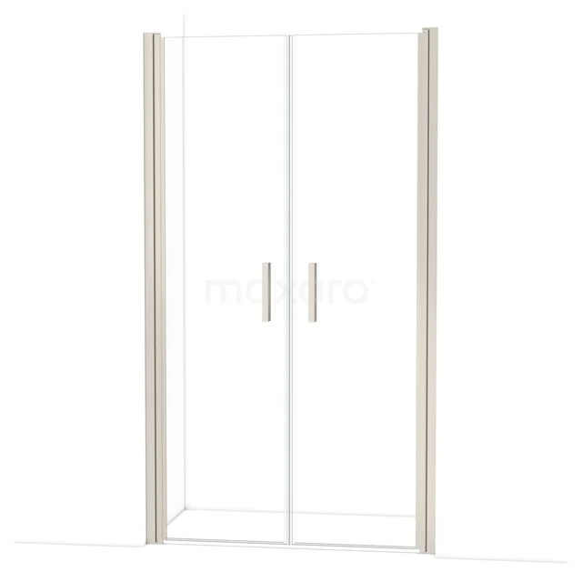Douchedeur met dubbele glazen deuren, aluminium profiel en strak design, ideaal voor een moderne badkamer.