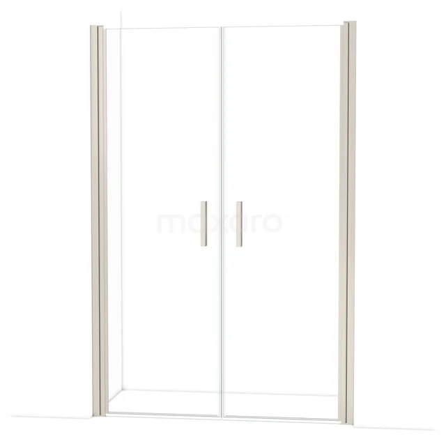 Clear glass double shower door with aluminium profiles, ideal for a modern bathroom.
