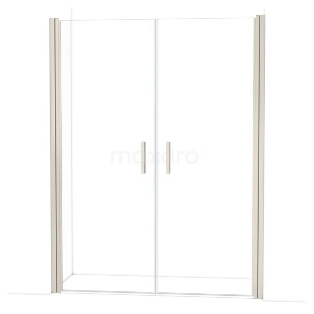 Glasene Duschtür mit doppelten Schiebetüren, schlanker Aluminiumrahmung, ideal für ein modernes Badezimmer.