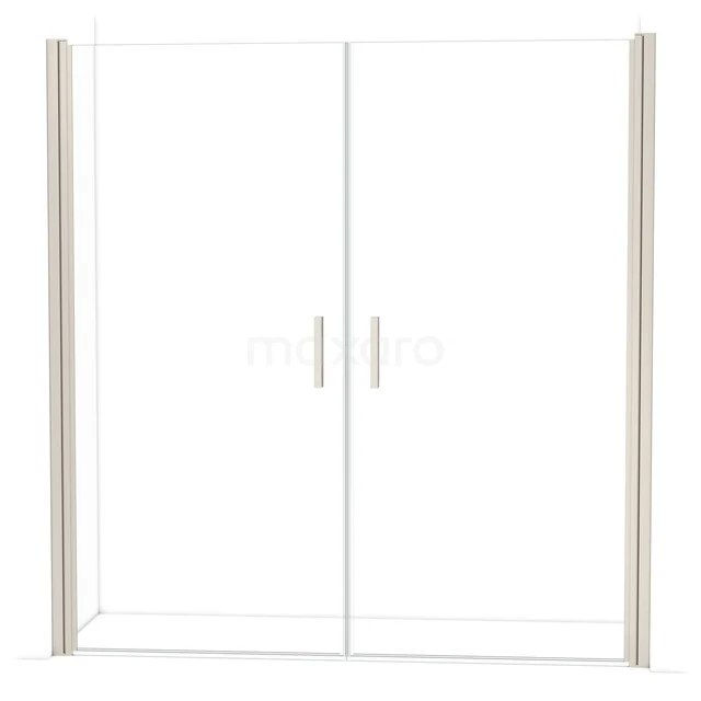 Duschtür doppelt, Klarglas mit silberfarbenem Aluminiumprofil, schlankes Design für moderne Badezimmergestaltung.