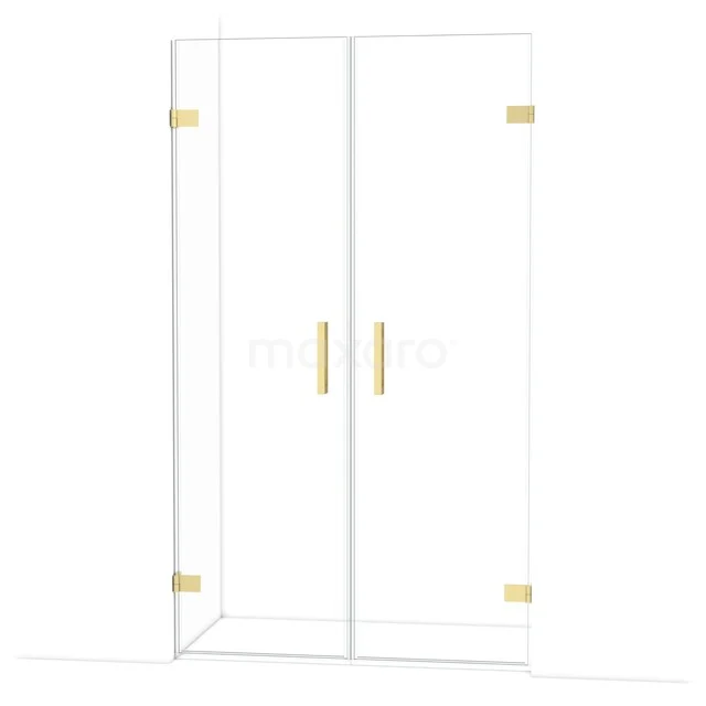 Diamond Shower door | 115 cm Light gold Clear glass Pivot door DDE2060620LG Glass shower door with gold-coloured hinges and handles, modern design, ideal for stylish bathroom decoration.