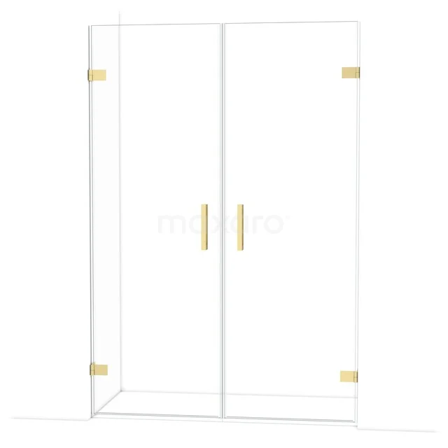 Diamond Shower door | 135 cm Light gold Clear glass Pivot door DDE2070720LG Glass shower door with gold hinges, double doors and minimalist design, ideal for modern bathrooms.