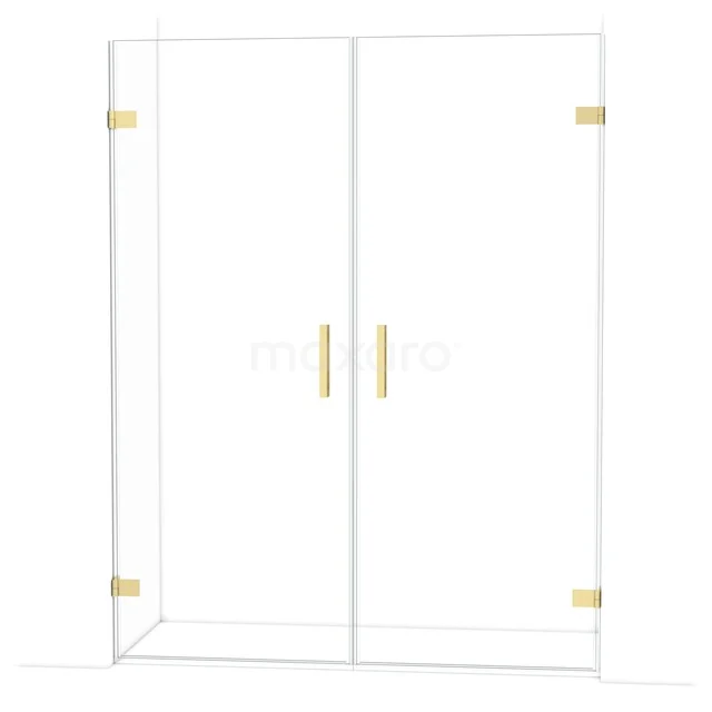 Diamond Douchedeur | 155 cm Lichtgoud Helder glas Draaideur DDE2080820LG Douchedeur van helder glas met gouden accenten, scharnieren en handgrepen, moderne luxe voor de badkamer.