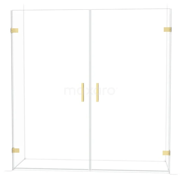 Diamond Douchedeur | 195 cm Lichtgoud Helder glas Draaideur DDE2101020LG Glazen douchedeur met gouden scharnieren en handgrepen, modern en stijlvol ontwerp, perfect voor een luxe badkamer.