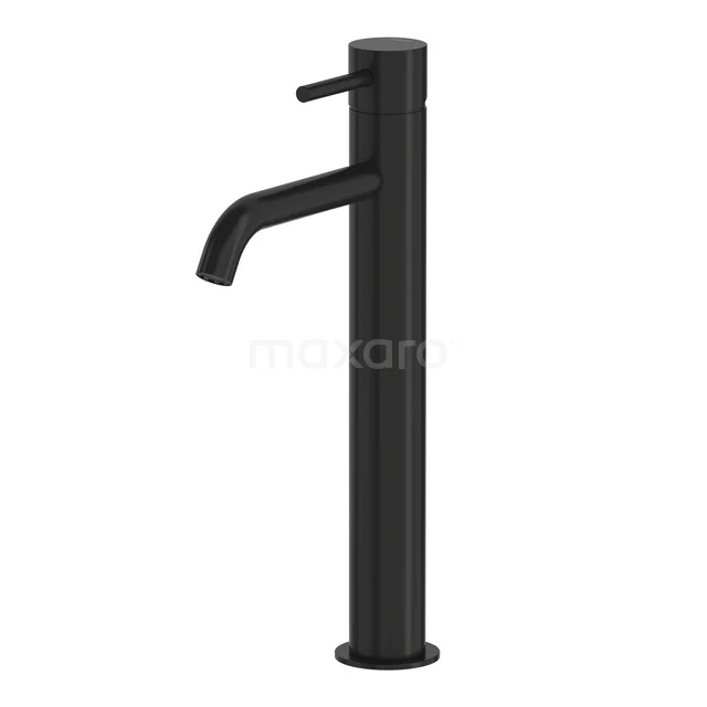 Matt Schwarz Waschbeckenarmatur mit hoher Auslauf und minimalistischem Design, perfekt für moderne Badezimmergestaltung.