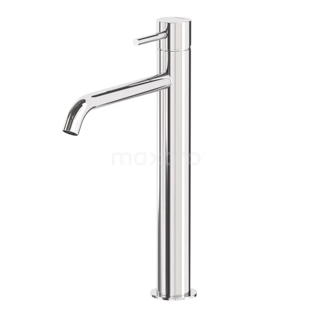 Hohe Chromfarbene Waschbeckenarmatur mit klarem Design, ideal für moderne Bäder, aus rostfreiem Stahl gefertigt.