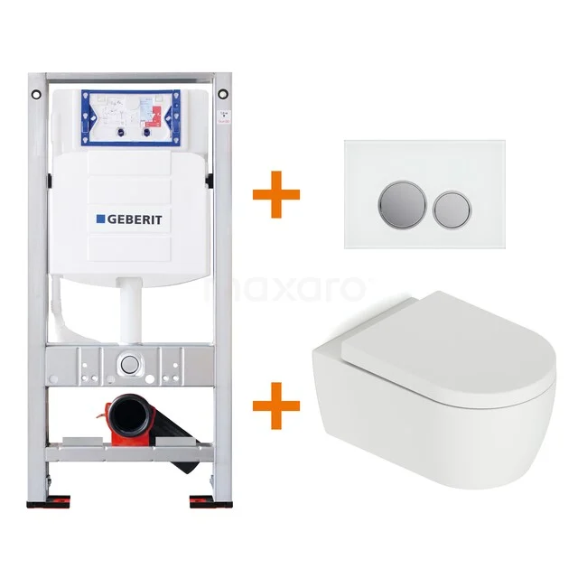 Geberit Unterputzspülkasten Set mit weißem Wand-WC und Betätigungsplatte, ideal für eine moderne Badezimmerinstallation.