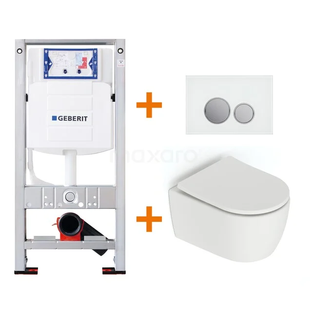 Inbouw WC-Kit mit weißem Wand-WC, kompaktes Design, einschließlich Betätigungsplatte; ideal für moderne Badezimmergestaltung.