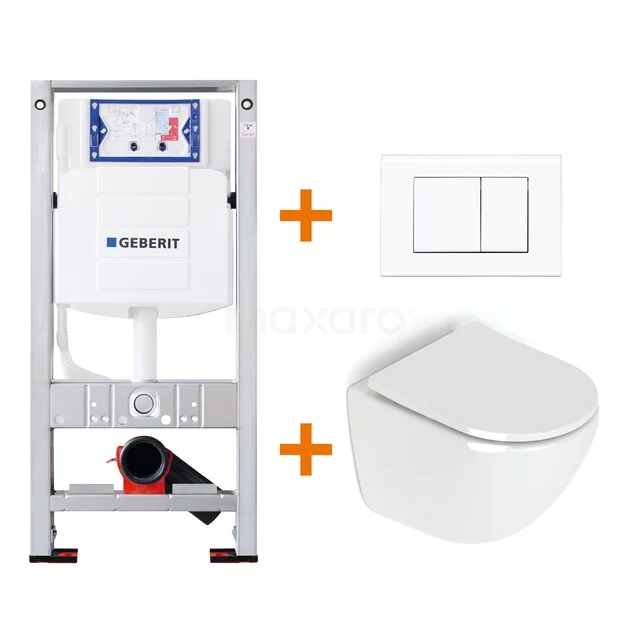 WC-Set Hochglanz Weiß ohne Rand + Geberit UP320 Unterputzspülkasten mit Schalldämmung TOI029 Weißes Wand-WC mit kompaktem Design, einschließlich Unterputzspülkasten und Bedienfeld, ideal für ein modernes Badezimmer.