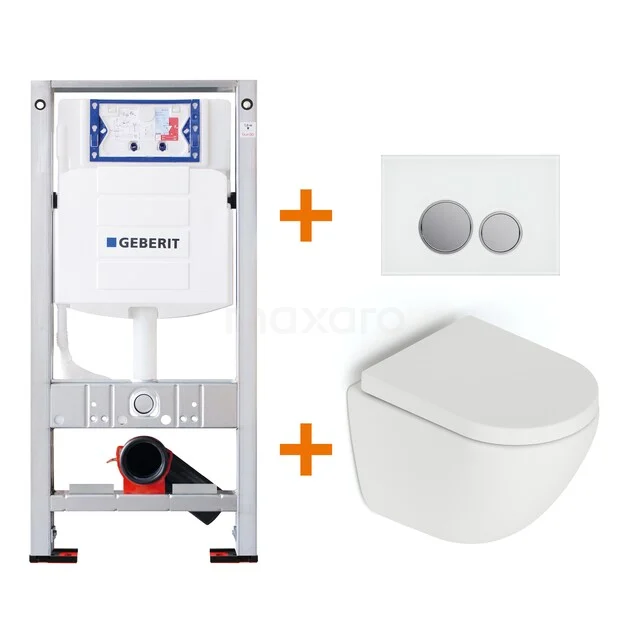Toiletset Mat wit zonder Spoelrand + Geberit UP320 inbouwreservoir met geluidsisolatie TOI032