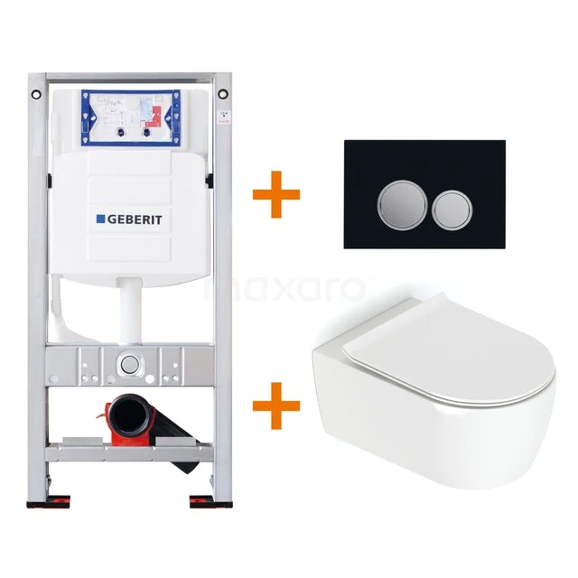 Toiletset Hoogglans wit met Spoelrand + Geberit UP320 inbouwreservoir met geluidsisolatie TOI056