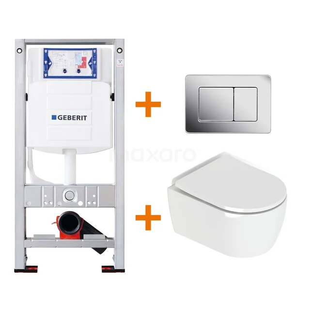 Toiletset Hoogglans wit met Spoelrand + Geberit UP320 inbouwreservoir met geluidsisolatie TOI091