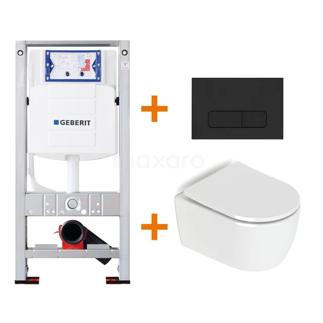 Unterputzspülkasten mit weißem Wand-WC und schwarzer Betätigungsplatte, elegantes Design, ideal für ein modernes Badezimmer.