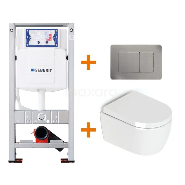 Toiletset Hoogglans wit zonder Spoelrand + Geberit UP320 inbouwreservoir met geluidsisolatie TOI172