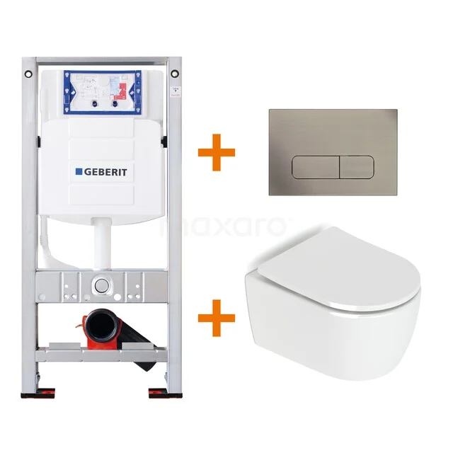 Toiletset Hoogglans wit zonder Spoelrand + Geberit UP320 inbouwreservoir met geluidsisolatie TOI179