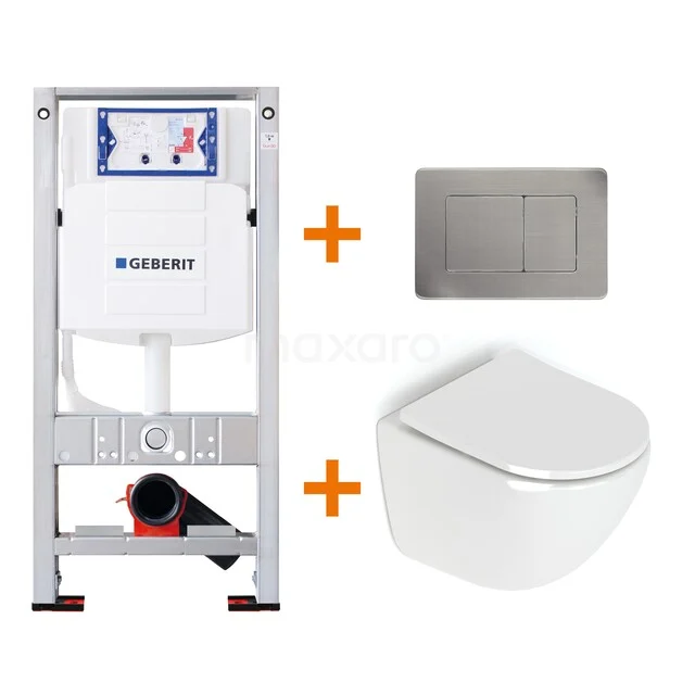 Toiletset Hoogglans wit zonder Spoelrand + Geberit UP320 inbouwreservoir met geluidsisolatie TOI215