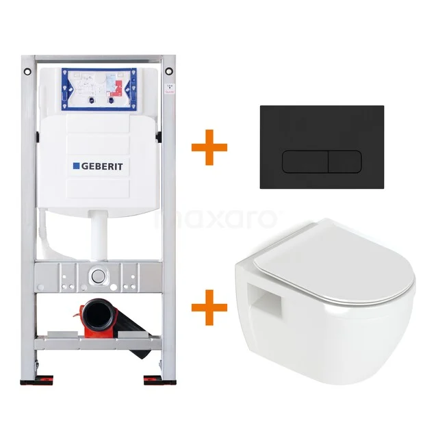 Inbouw WC-Set mit weißem Wand-WC, schwarzem Bedienfeld und stabilem Rahmen, ideal für eine moderne Badezimmerinstallation.