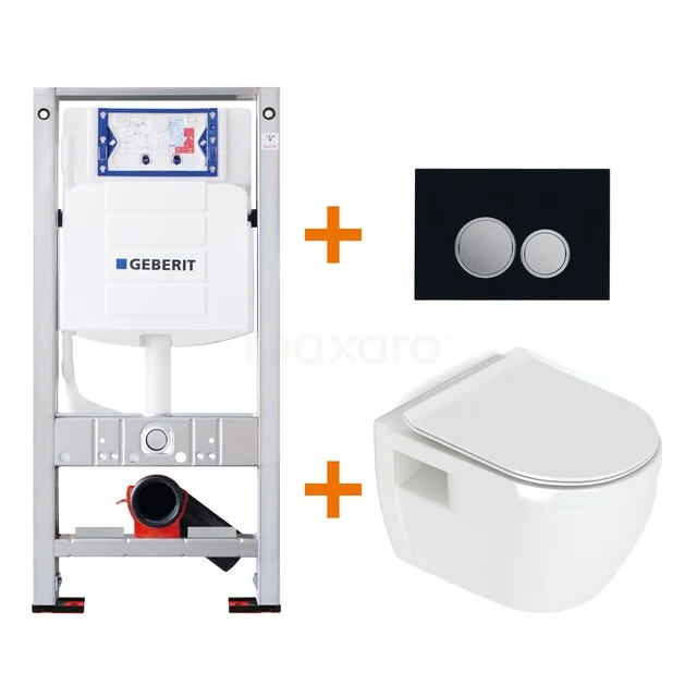 Toiletset Hoogglans wit zonder Spoelrand + Geberit UP320 inbouwreservoir met geluidsisolatie TOI262