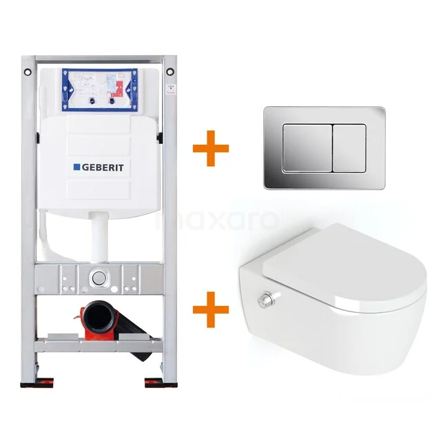 Toiletset Hoogglans wit zonder Spoelrand + Geberit UP320 inbouwreservoir met geluidsisolatie TOI299