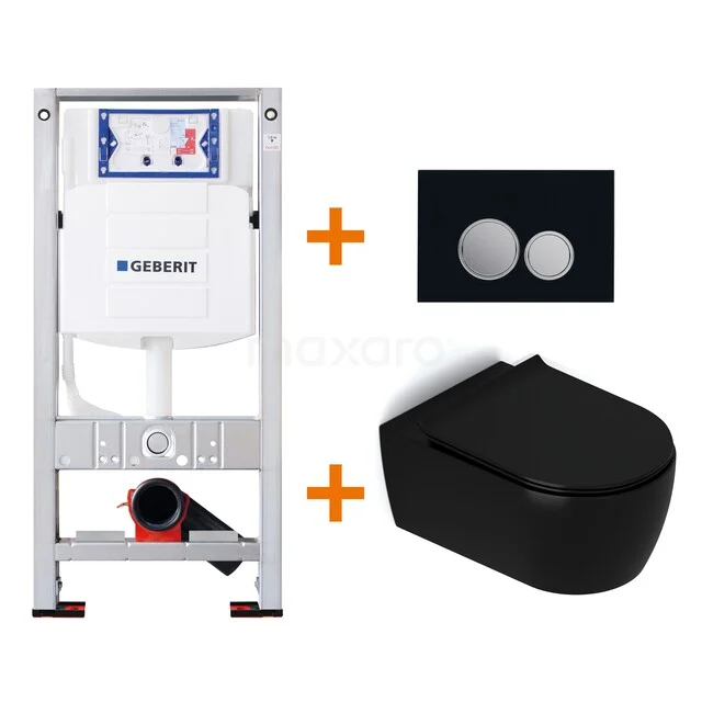 Toiletset Mat zwart met Spoelrand + Geberit UP320 inbouwreservoir met geluidsisolatie TOI369