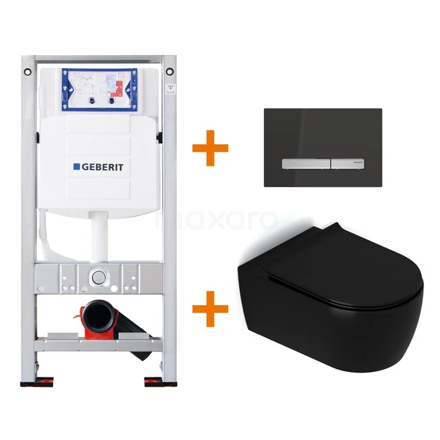 Schwarzes Wand-WC mit Unterputzspülkasten und schwarzer Bedienungsplatte, ideal für ein modernes Badezimmer, einschließlich Montagematerial.