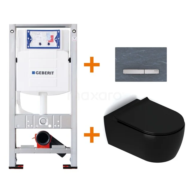 Schwarz Wand-WC mit Unterputzspülkasten und grauer Betätigungsplatte, ideal für eine moderne Badezimmergestaltung.