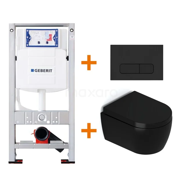 Toiletset Mat zwart met Spoelrand + Geberit UP320 inbouwreservoir met geluidsisolatie TOI386