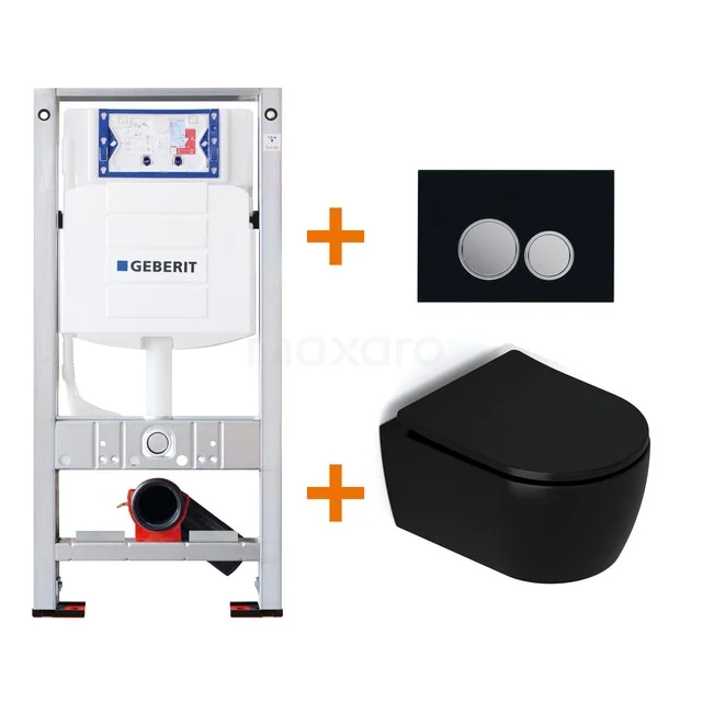 Toiletset Mat zwart met Spoelrand + Geberit UP320 inbouwreservoir met geluidsisolatie TOI409