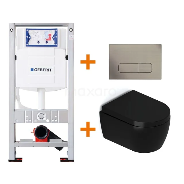 Toiletset Mat zwart met Spoelrand + Geberit UP320 inbouwreservoir met geluidsisolatie TOI410