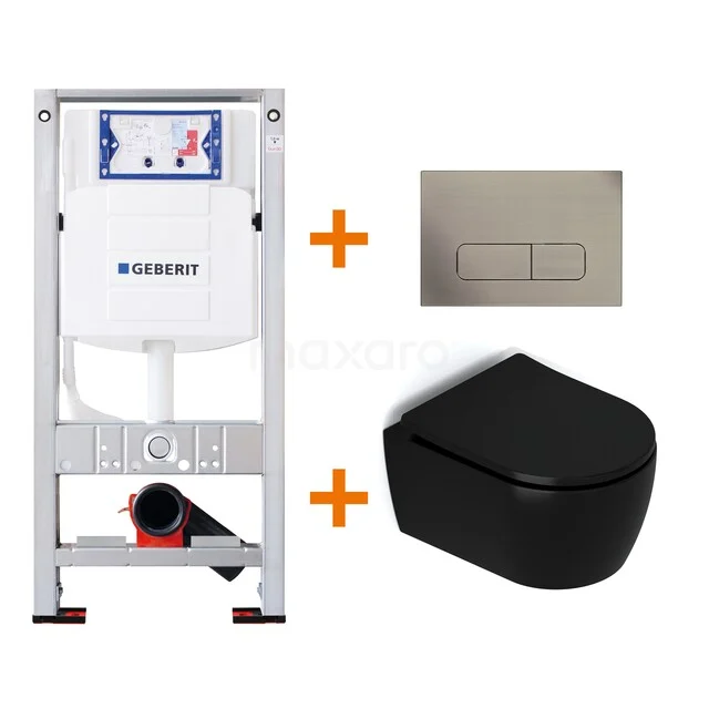 Toiletset Mat zwart met Spoelrand + Geberit UP320 inbouwreservoir met geluidsisolatie TOI411