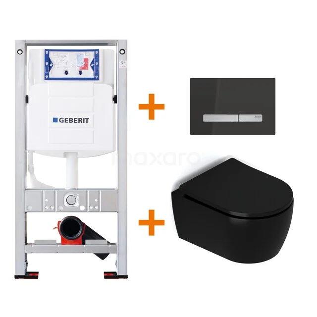 Black wall closet with smart design, including concealed cistern and flush plate; ideal for a modern bathroom.