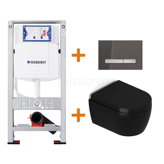 Schwarz Wand-WC mit eingebautem Spülsystem, einschließlich modernem Bedienfeld; ideal für ein stilvolles Badezimmer-Upgrade.