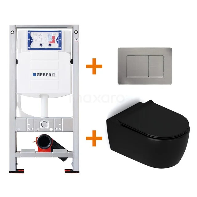 Schwarz Wand-WC mit Geberit Unterputzspülkasten und Edelstahl Bedienfeld, ideal für ein modernes Badezimmer.