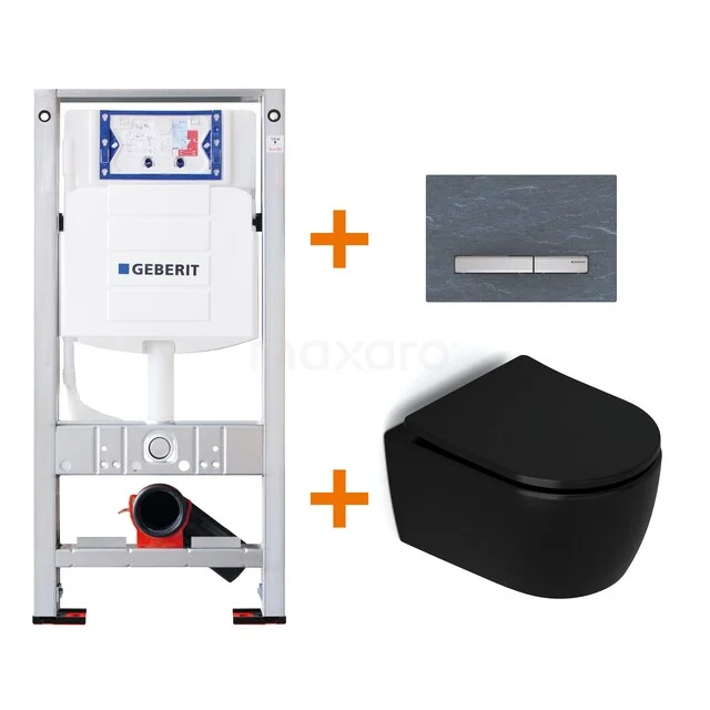 Schwarzes Wand-WC mit Softclose-Sitz, grauem Bedienfeld und Unterputzspülkasten, ideal für einen modernen Badezimmerstil.