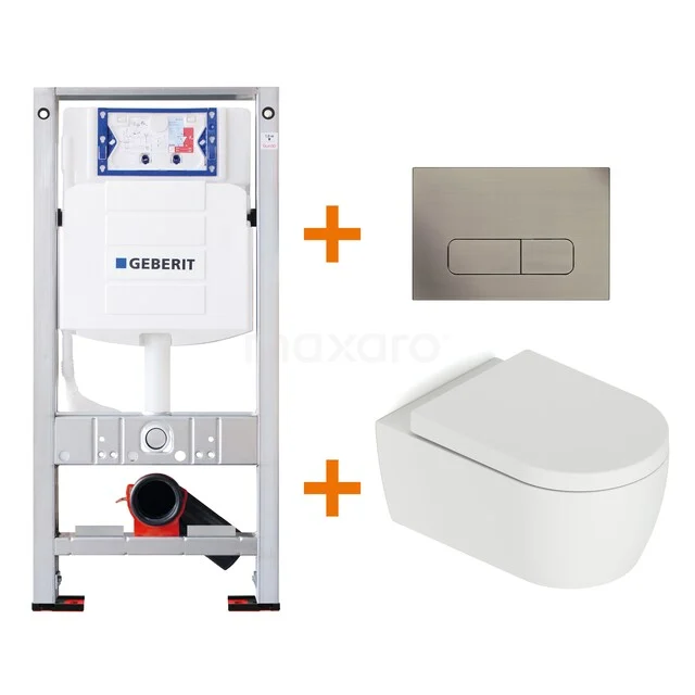 Built-in toilet set with frame, white wall-hung toilet bowl and flat control plate, ideal for a modern bathroom.