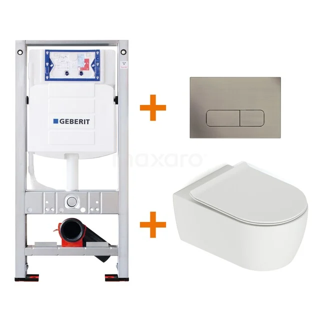 Built-in toilet set: white wall hung toilet, stainless steel control plate, wall mounted toilet frame suitable for modern bathroom installations.
