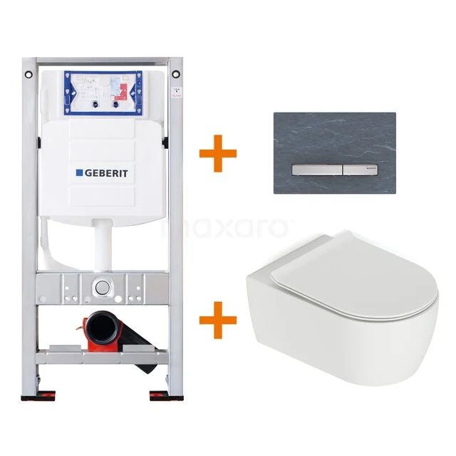 White wall-hung toilet with built-in flushing system, stainless steel control plate and installation frame; modern and space-saving bathroom design.