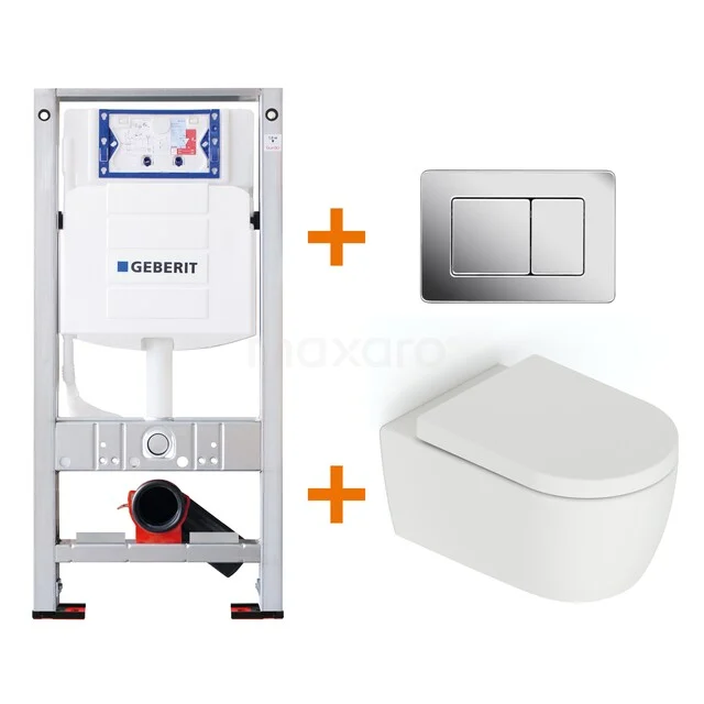Wit Wand-WC mit WC-Rahmen, Innenwerk und Edelstahl Druckplatte; ideal für moderne Badezimmerinstallationen.