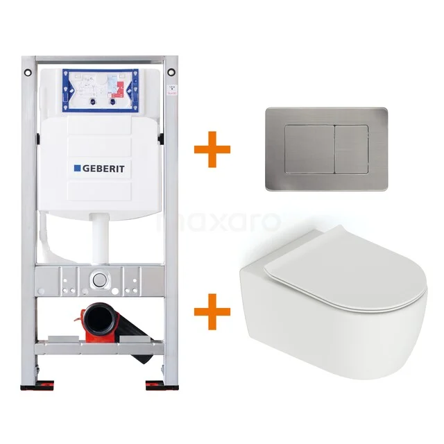 Toilet set Matte white with Easy clean + Geberit UP320 concealed cistern TOI608 Built-in cistern set with white wall hung toilet, Stainless steel control plate and smart design; ideal for a modern bathroom.