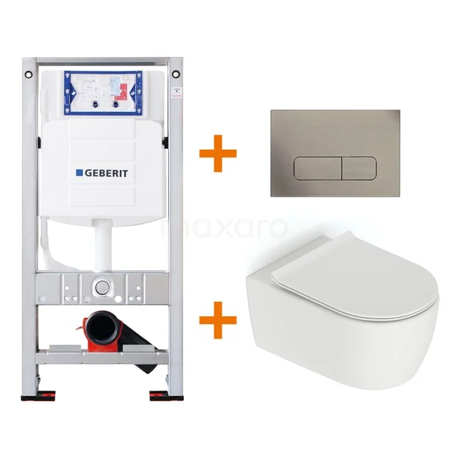 Inbouw-WC-Set mit weißem Wand-WC, Edelstahl-Bedienungsplatte und stabilem Rahmen, ideal für ein modernes Badezimmer.