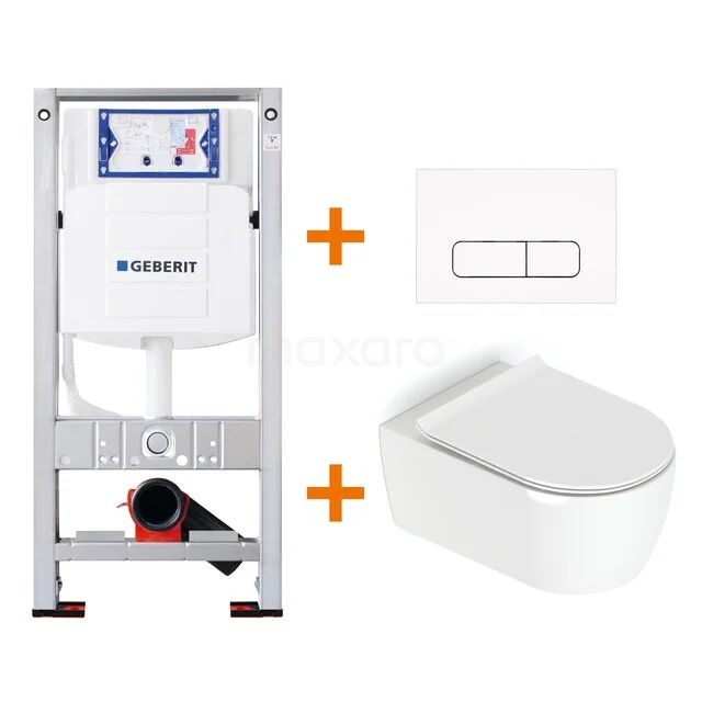 Toiletset Hoogglans wit met Spoelrand + Geberit UP320 inbouwreservoir met geluidsisolatie TOI018