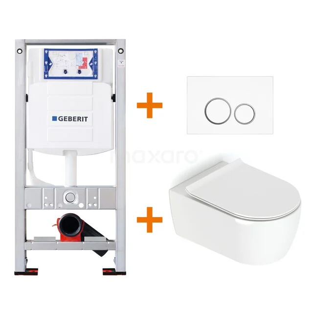 Toiletset Hoogglans wit met Spoelrand + Geberit UP320 inbouwreservoir met geluidsisolatie TOI020