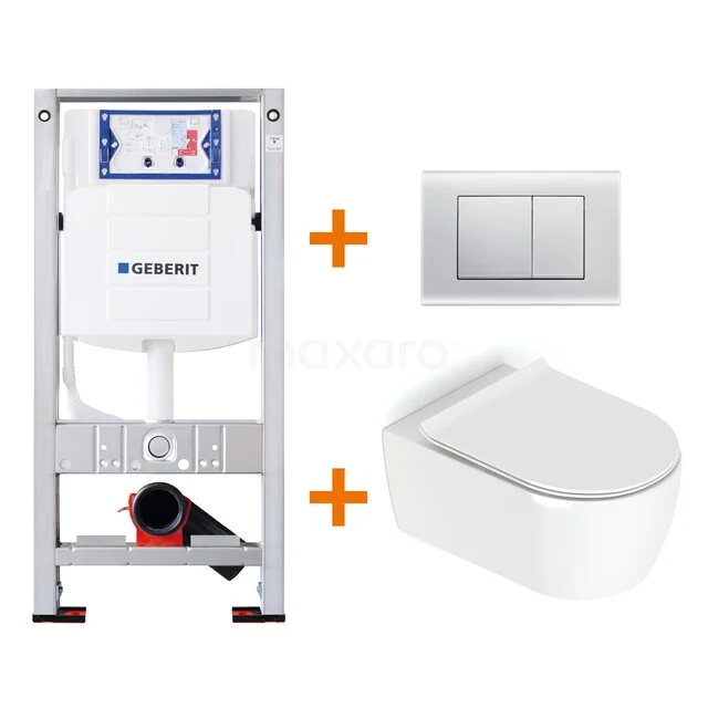 WC-Set Hochglanz Weiß mit Rand + Geberit UP320 Unterputzspülkasten mit Schalldämmung TOI044 Weißes wandhängendes WC inklusive Rahmen, Betätigungsplatte und Softclose-Funktion, ideal für eine moderne Badezimmergestaltung.