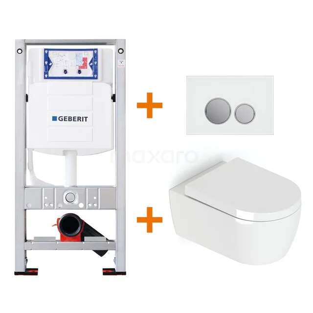 Toiletset Hoogglans wit met Spoelrand + Geberit UP320 inbouwreservoir met geluidsisolatie TOI053