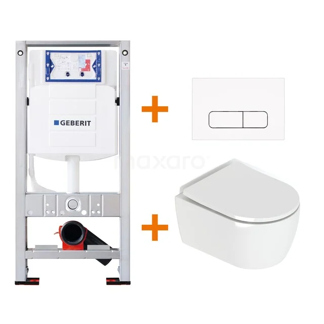 Geberit Unterputzspülkasten-Set mit weißem Bedienfeld und Wand-WC, perfekt für eine schlichte Badezimmergestaltung.