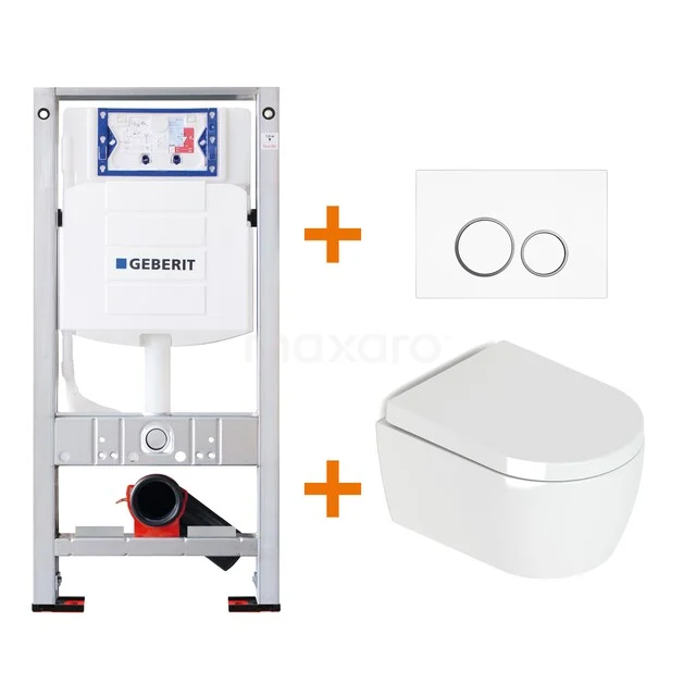 Toiletset Hoogglans wit met Spoelrand + Geberit UP320 inbouwreservoir met geluidsisolatie TOI069